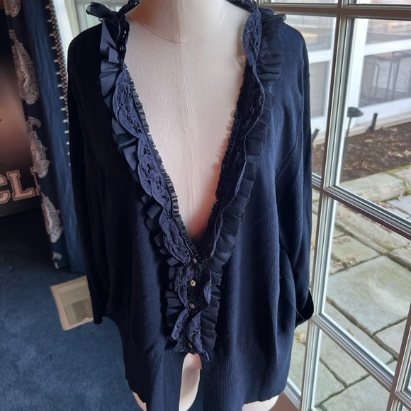 Coldwater Creek Sweaters - Coldwater Creek navy blue v-neck ruffled sweater. Size 2X.